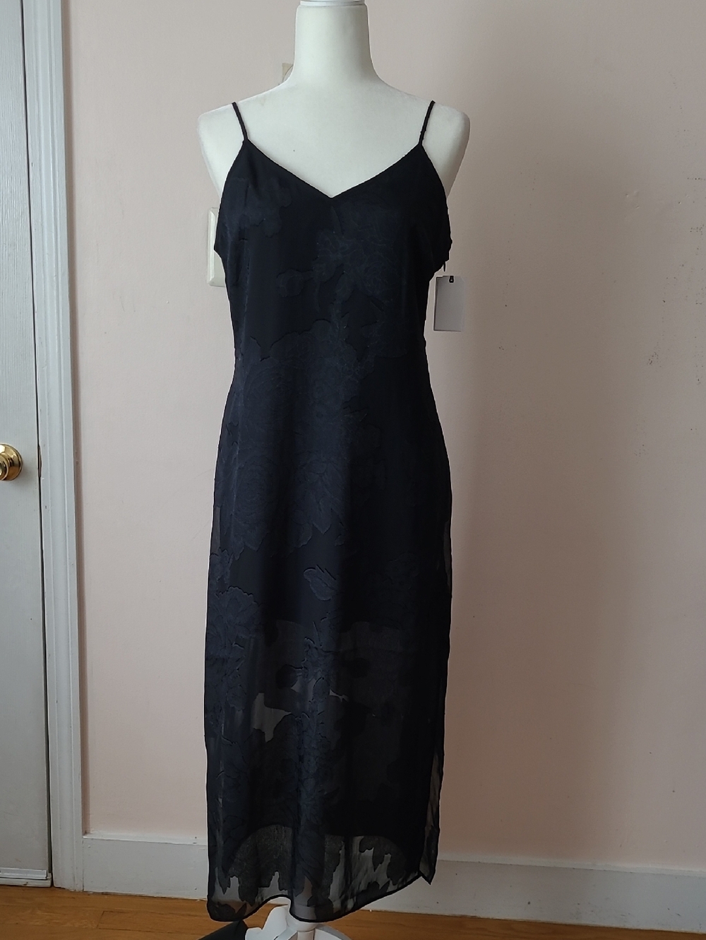 Leith Black Sheer Lace Slip Midi Dress